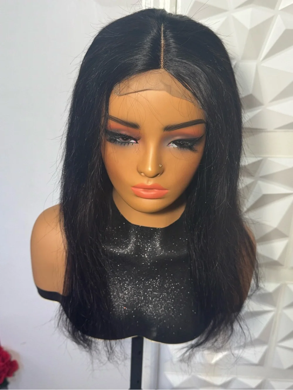 18 Inch 100% Human Hair 4x4 Closure Wig Glueless Natural Black Lace Wig